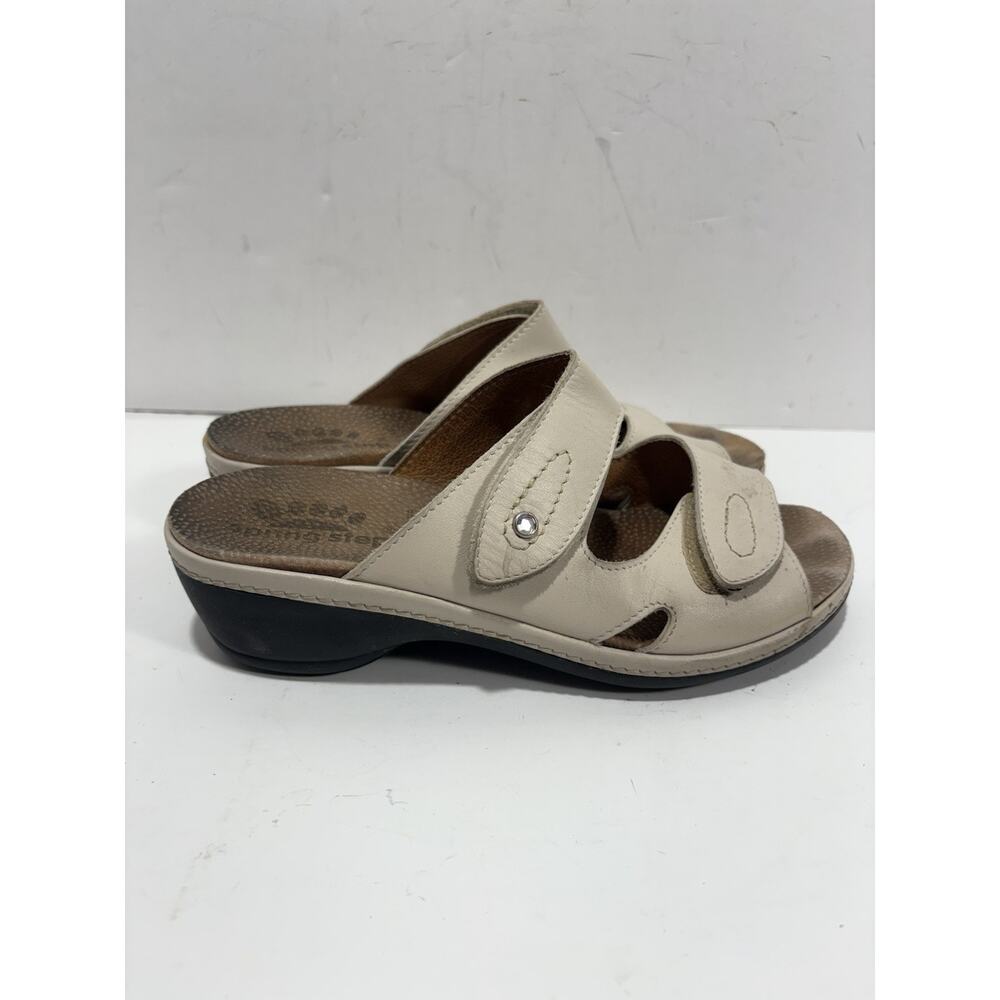 Flexus Spring Step‎ Metallic Beige Suede Leather Sandals Sz 37 -7 Sandal Vintage